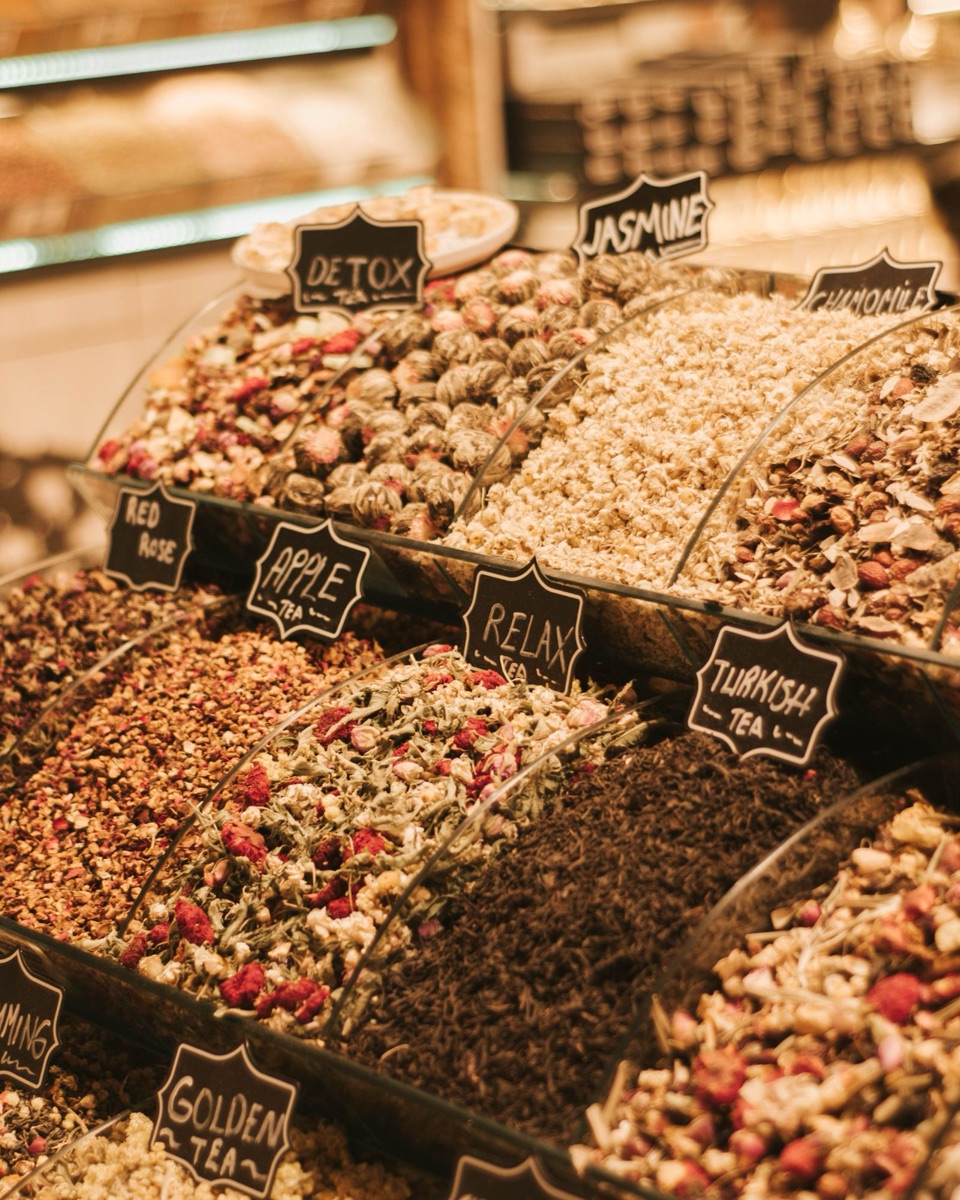 Loose-leaf tea on display